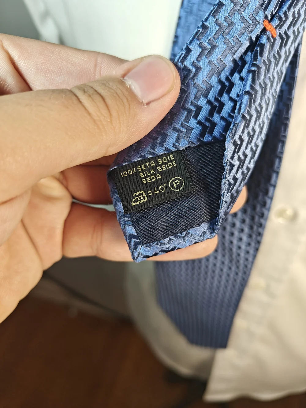 Ermenegildo Zegna Blue Woven Houndstooth 100% Silk Tie Made in Italy
